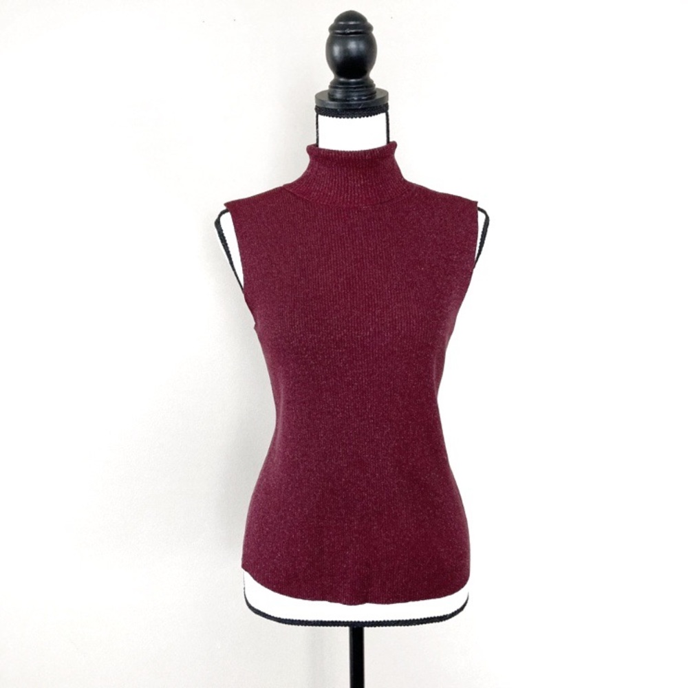 2/$20 wine red shiny sleeveless turtleneck